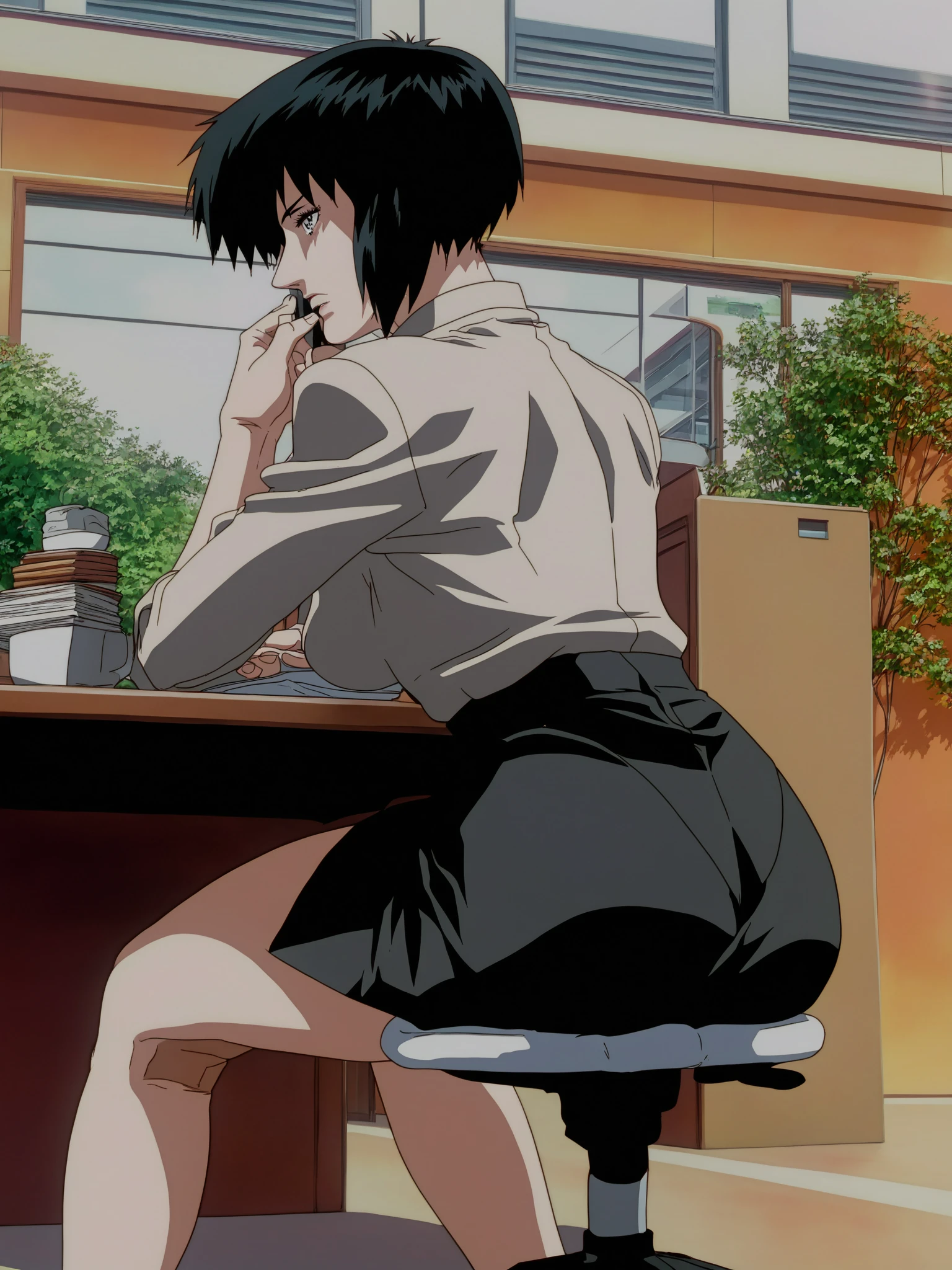 score_9,source_anime,1girl,gits1995,kusanagi motoko,business suit,cafe,sitting,<lora:GITS1995_XL:1>,