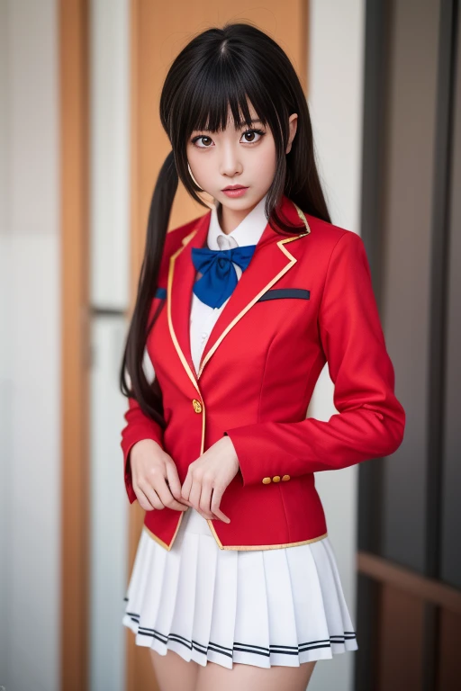 ltra-detailed,highly detailed,best quality,masterpiece,illustration,realistic,photorealistic,
1girl, solo, cosplay,
sjxf, school uniform, red blazer, ascot, collared shirt, white pleated skirt,
very long hair, low twintails, hair ornament, bangs, hair between eyes,
looking at viewer, cowboy shot, standing,
flower, simple background,
<lora:sjxf_v1_06:0.7>