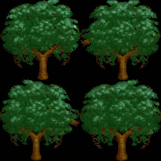 <lora:0p3nRCT2_v6:1>, 0p3nRCT2 image, tree, dark green leaves, brown trunk, black background