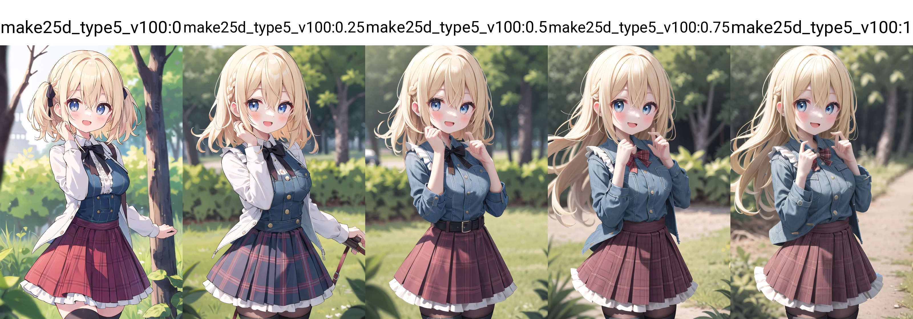 <lora:make25d_type5_v100:0>, insanely detailed, absurdres, ultra-highres, ultra-detailed, best quality,
1girl, solo, nice hands, perfect hands
BREAK
(lanky,gothic dress,nylon clothes,denim dress,saddle jacket,red tartan-check pleated skirt,frilled legwear,sneakers:1.2)
, (nsfw:-1.5)
BREAK
happy smile, laugh, open mouth
BREAK
,
standing, cowboy shot, looking at viewer
BREAK
slender, kawaii, perfect symmetrical face, ultra cute girl, ultra cute face, ultra detailed eyes, ultra detailed hair, ultra cute, ultra beautiful
BREAK
in forest, depth of field, ultra detailed background
BREAK
medium large breasts
BREAK
blonde hair, blue eyes, cornrows, hair between eyes