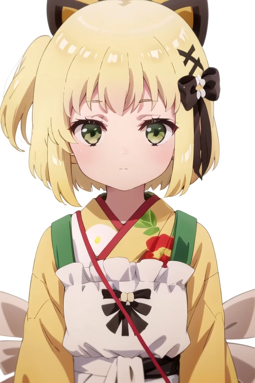 solo, 1girl, looking at viewer, 2D, anime, anime coloring, upper body, (solid white background:1.3), <lora:gekka-primadoll-01:0.8>, gekka, japanese clothes, looking at viewer, closed mouth