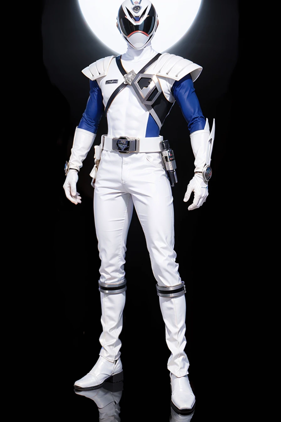 (masterpiece), best quality, perfect face, 1man, full body, white ranger, power ranger suit, SPD, power gloves,<lora:SPD_BaseSuit-000008:0.8>