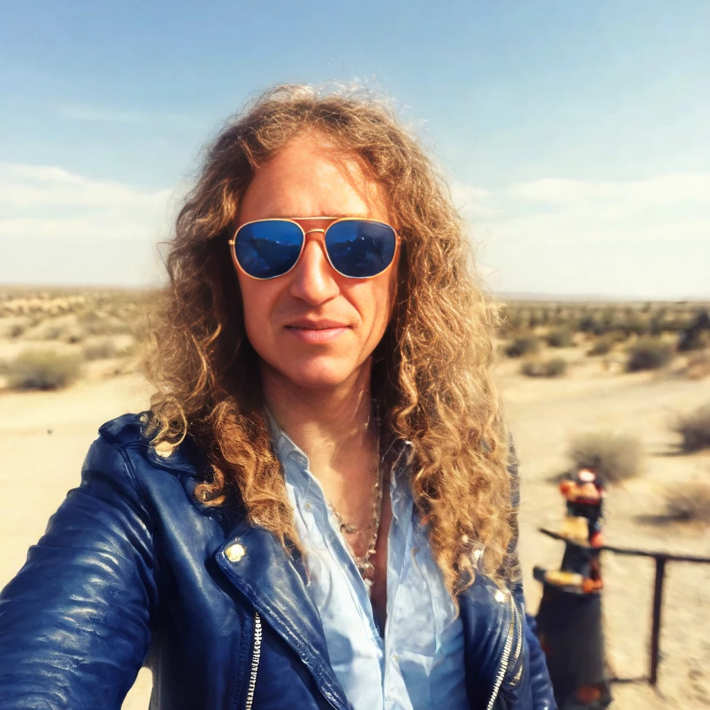 cinematic film still niroknox angry, white shirt, blue leather jacket, aviator shades, standing in the desert <lora:Niro_Knox_XL:1.2> , shallow depth of field, vignette, highly detailed, high budget Hollywood film, bokeh, cinemascope, moody, epic, gorgeous, film grain