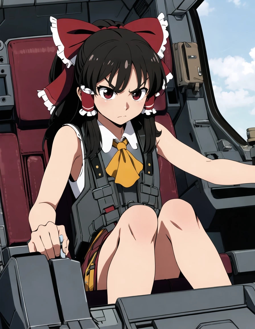 masterpiece, best quality, highres,
1girl,solo,
Reimu Hakurei,
serious,v-shaped eyebrows,
<lora:gundamwingcockpit1.52:0.5>,gundamwingcockpit,cockpit,joystick,seatbelt,sitting,