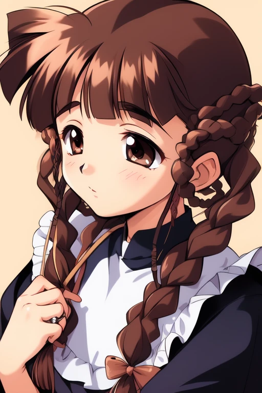 <lora:Watanuki_Yumiko:0.8>, WatanukiYumiko, 1girl, soro, brown_hair, brown_eyes, hair_rings, braid, twin_braids, bangs,
masterpiece, high quality, very_high_resolution, large_filesize, full color,