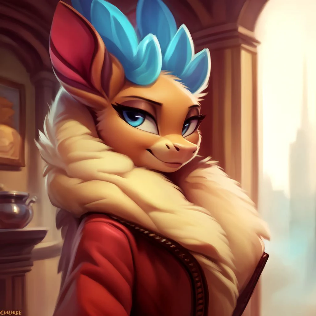 anthro,
female,
solo,
coat,
queen coat,
covered,
white background,
random pose,
 <lora:Velvet_FHerds-10:1> velvet_fherds, (detailed background, depth of field),
(intricate:1.1),
(high detail:1.2),
(soft focus),
(masterpiece, best quality, 4k, 2k, shaded, absurd res),
hyper realism,
by Chunie,
by CyanCapsule,
by Hallogreen,