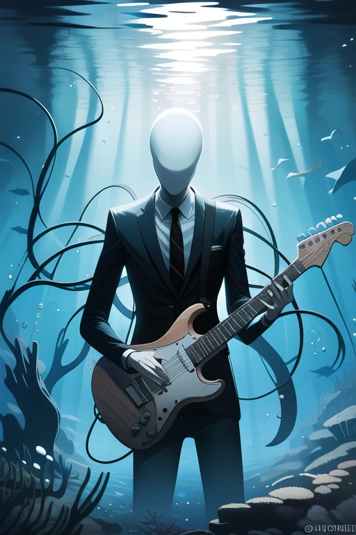 <lora:slenderman-07:1>, slenderman,  playing guitar, underwater,, masterpiece, best quality