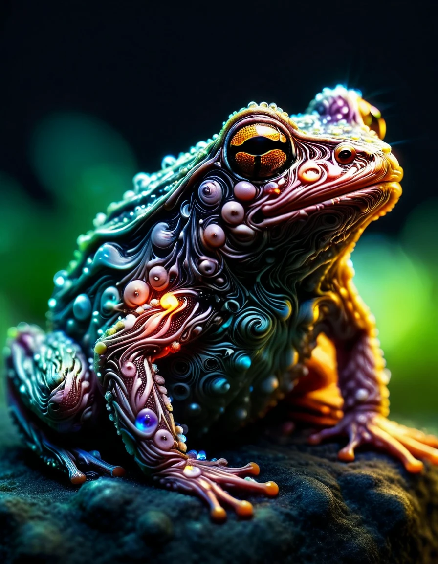 macro photo, a beautiful frog, glowing lights, beautiful magical sparkles, vibrant whimsical colors ral-cnvctncrnts