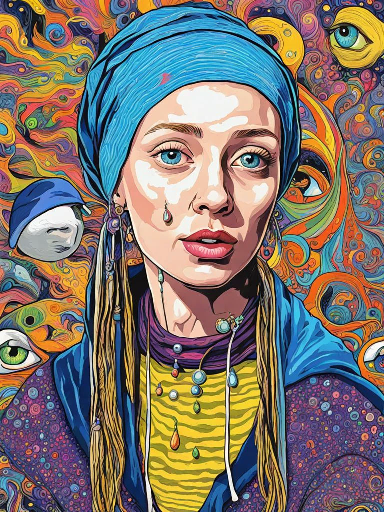 The girl with a pearl earring in an LSD trip psychemelt style <lora:SDXL_Psychemelt_style_LoRA:0.8>
