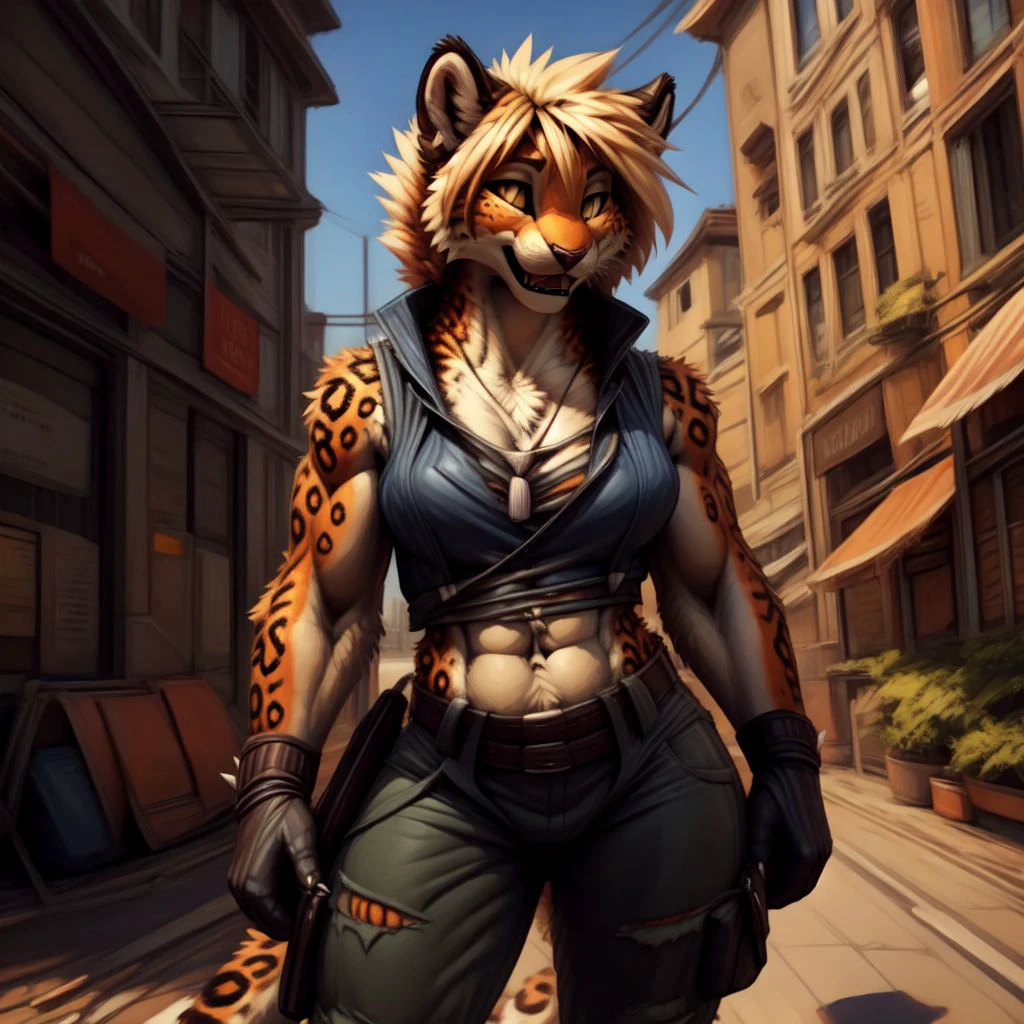 red cat girl, anthropomorphic cat, toned body full of fur, showing midriff, highly detailed face, highly detailed eyes, full body, whole body visible, full character visible, soft lighting, high definition, ultra realistic, 2D, 8K, digital art