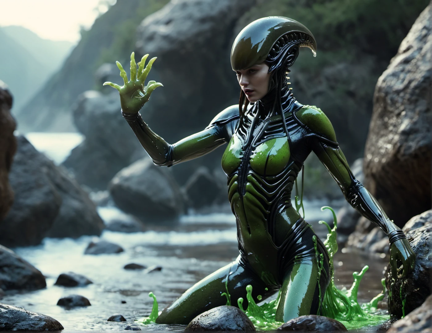 close-up, full length,absolutely naked 17 years mexican girl hugs the alien humanoid  from another planet , flirt,sexy, ultra high quality detailing