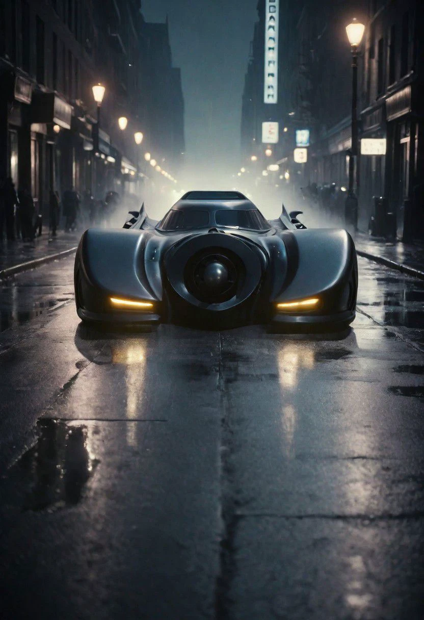 Sideview By Night, n-eeyblch, analog photo of the batmobile-1989, racing down an avenue in a futuristic city at night, dystopian, ((nighttime)), High Detail, Sharp focus, ((photorealism)), realistic, best quality, 8k, award winning, dramatic lighting, epic, cinematic, masterpiece,  depth of field, volumetric lights, dutch angle, shallow haze, foggy, Dimmed light, 1989 Batman movie still, very detailed, deep blacks, 
very detailed, atmospheric haze, Film grain, cinematic film still, shallow depth of field, highly detailed, high budget, cinemascope, moody, epic, OverallDetail, gorgeous, 2000s vintage RAW photo, photorealistic, candid camera, color graded cinematic, eye catchlights, atmospheric lighting, skin pores, imperfections, natural, shallow dof