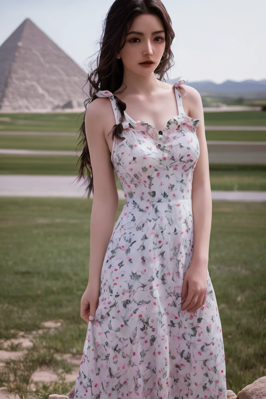 4k,RAW photo,best quality,masterpiece,realistic,
1girl,solo,(long hair:1.2),desert,pyramid,dress,standing,front view,looking at viewer,outdoors,swimasuita,<lora:swimasuita_20240218183607-000007:0.8>,