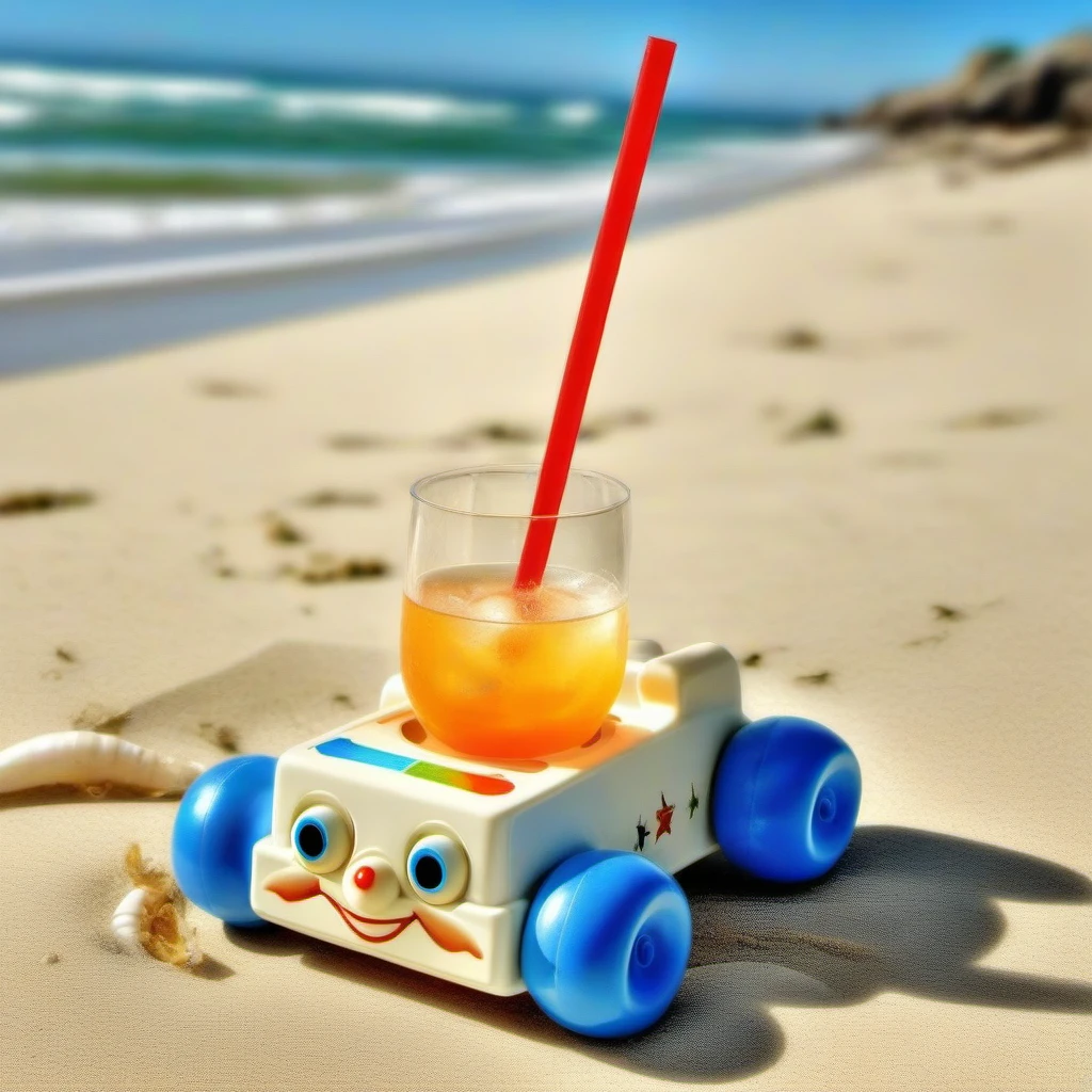 HDR photo of FisherPricePhone1024, a white phone toy drinking a cocktail using a straw, on a beach <lora:FisherPricePhone1024:0.8> . High dynamic range, vivid, rich details, clear shadows and highlights, realistic, intense, enhanced contrast, highly detailed