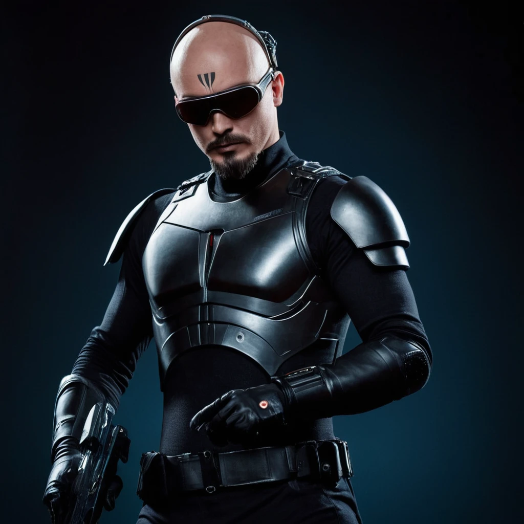 cinematic film still of  <lora:YuriCNC :1>
YuriCNC a man in a futuristic suit with a knife,command and conquer style,solo,1boy,navel,full body,male focus,boots,armor,mask,abs,black background,goggles,science fiction,topless male,bald,mechanical arms,cyborg,single mechanical arm,prosthesis,mechanical legs, vader, shallow depth of field, vignette, highly detailed, high budget, bokeh, cinemascope, moody, epic, gorgeous, film grain, grainy