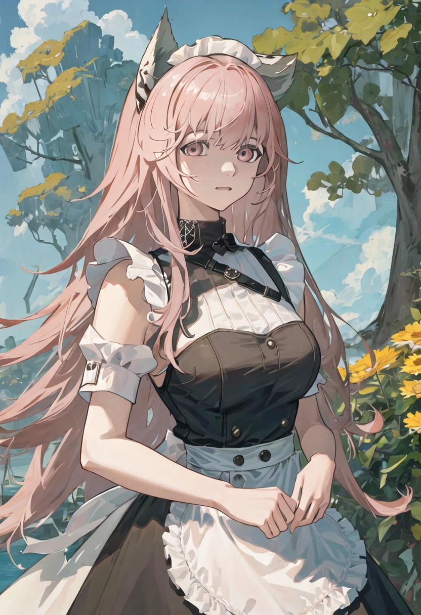 best quality, masterpiece, highres, solo, {persicaria_neuralcloud:0.90}, {maid:1.40}, {long maid dress:1.15}