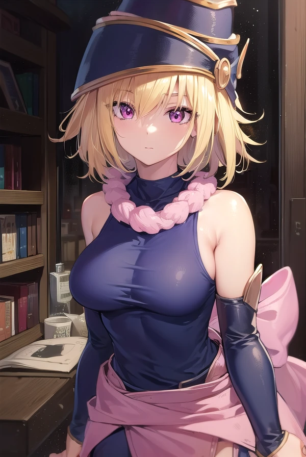 gagagagirl, <lora:gagaga girl-lora-nochekaiser:1>,
gagaga girl, blonde hair, (pink eyes:1.3), short hair,
BREAK boots, chain, detached sleeves, duel monster, hat, skirt, skull, witch hat, wizard hat, bare shoulders,
BREAK indoors, library,
BREAK looking at viewer, (cowboy shot:1.5),
BREAK <lyco:GoodHands-beta2:1>, (masterpiece:1.2), best quality, high resolution, unity 8k wallpaper, (illustration:0.8), (beautiful detailed eyes:1.6), extremely detailed face, perfect lighting, extremely detailed CG, (perfect hands, perfect anatomy),