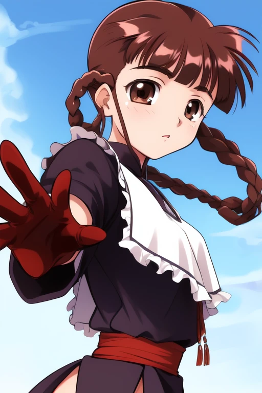 <lora:Watanuki_Yumiko:0.8>WatanukiYumiko, 1girl, solo, brown hair, gloves, brown eyes, akizuki ritsuko, braid, foreshortening,
outdoor, sky,, masterpiece, high quality, very_high_resolution, large_filesize, full color,