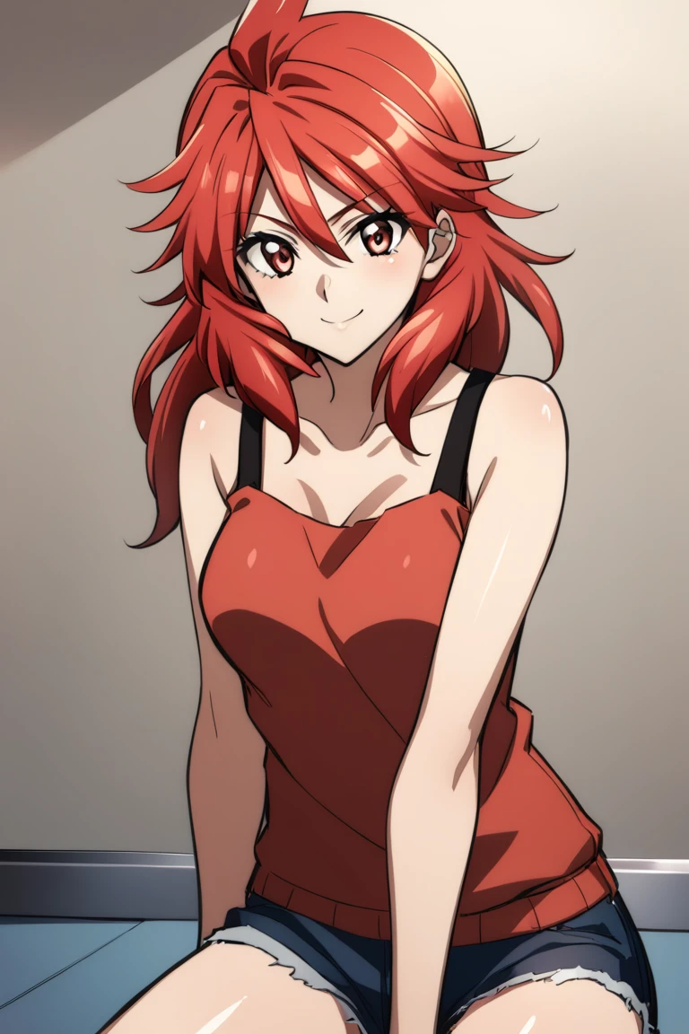 1girl,kanade,Shiny_skin,smile,senki_zesshou_symphogear,tank_top,best_quality,<lora:amoukanade_xl_v1:1>,