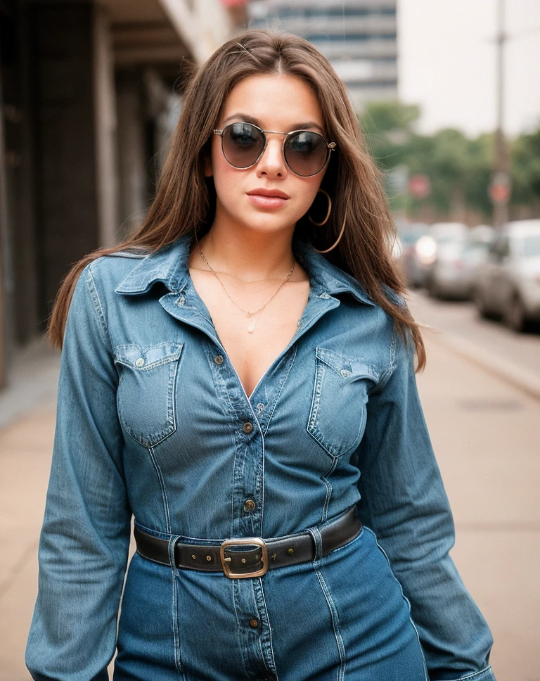 analog film photo , masteriece, best quality, realistic, NikaNoireQuiron, <lora:quiron_NikaNoire_v1_Lycoris:0.87> a woman, light eyes, shiny skin, sweat, denim dress in shades of blue . faded film, desaturated, 35mm photo, grainy, vignette, vintage, Kodachrome, Lomography, stained, highly detailed, found footage