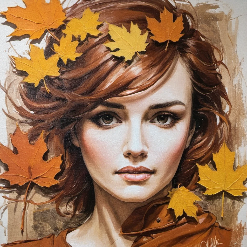 (Abstract) sketch of a woman in the fall season, oil on canvas, ,emxclrke,  <lora:emclarke_juggerX_xl_2_st_wocap-emxclrke-000025:1>