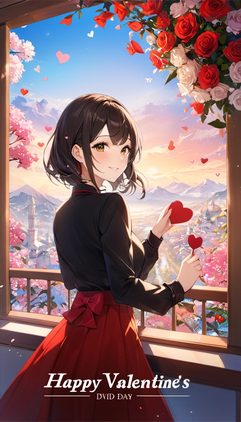 1girl, happy valentine, vivid, scenery, detailed background, masterpiece, best quality, high quality, absurdres