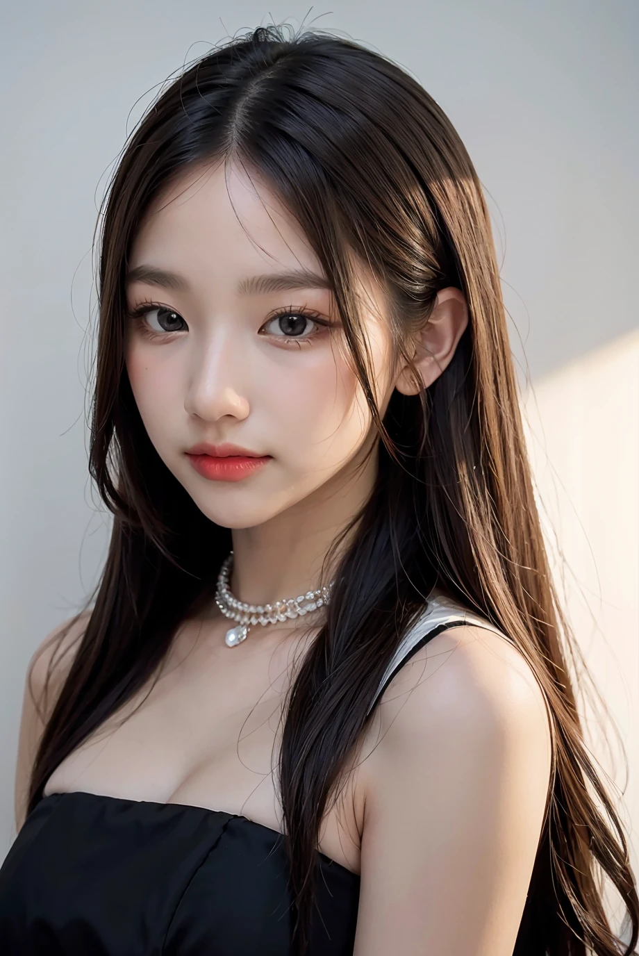 1girl, black  formal attire, white background,   <lora:Cakenawanine-02:1>