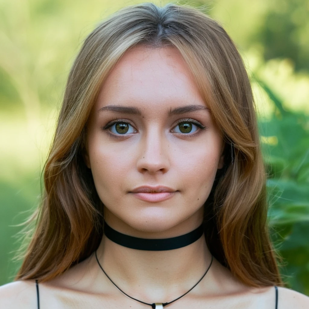 Skin texture, no makeup, Super high res closeup portrait photo of a stunning woman outdoors with straight hair, wearing a small string choker around her neck,f /2.8, Canon, 85mm,cinematic, high quality,looking at the viewer, , <lora:olcooke_xl_1_standard_wo_cap-000060:1>