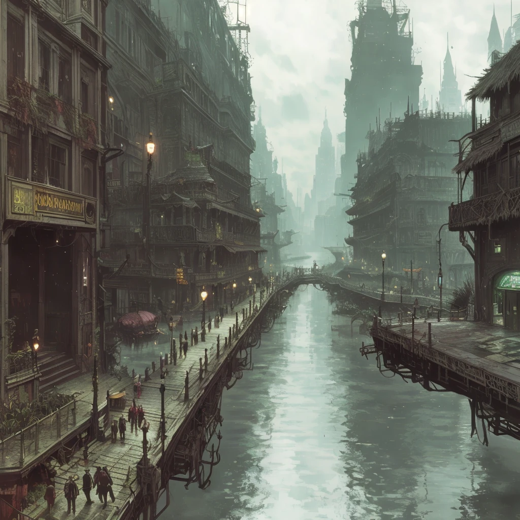 a city in a swamp<lora:Don_Lawrence_Storm_v1:1> dlstormstyle