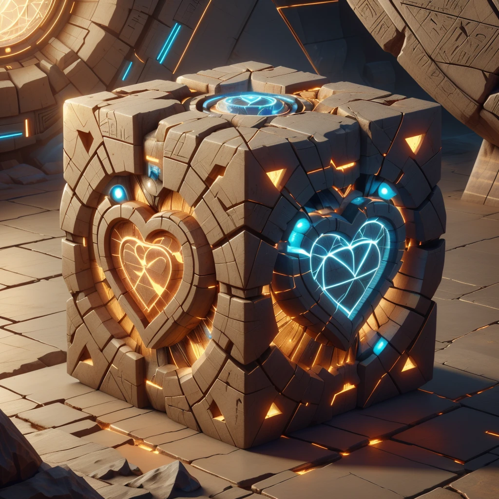 <lora:EgyptTech-30:0.8> egypttech ,scifi, hieroglyphs, sandstone,
heart shape , weighted companion cube,