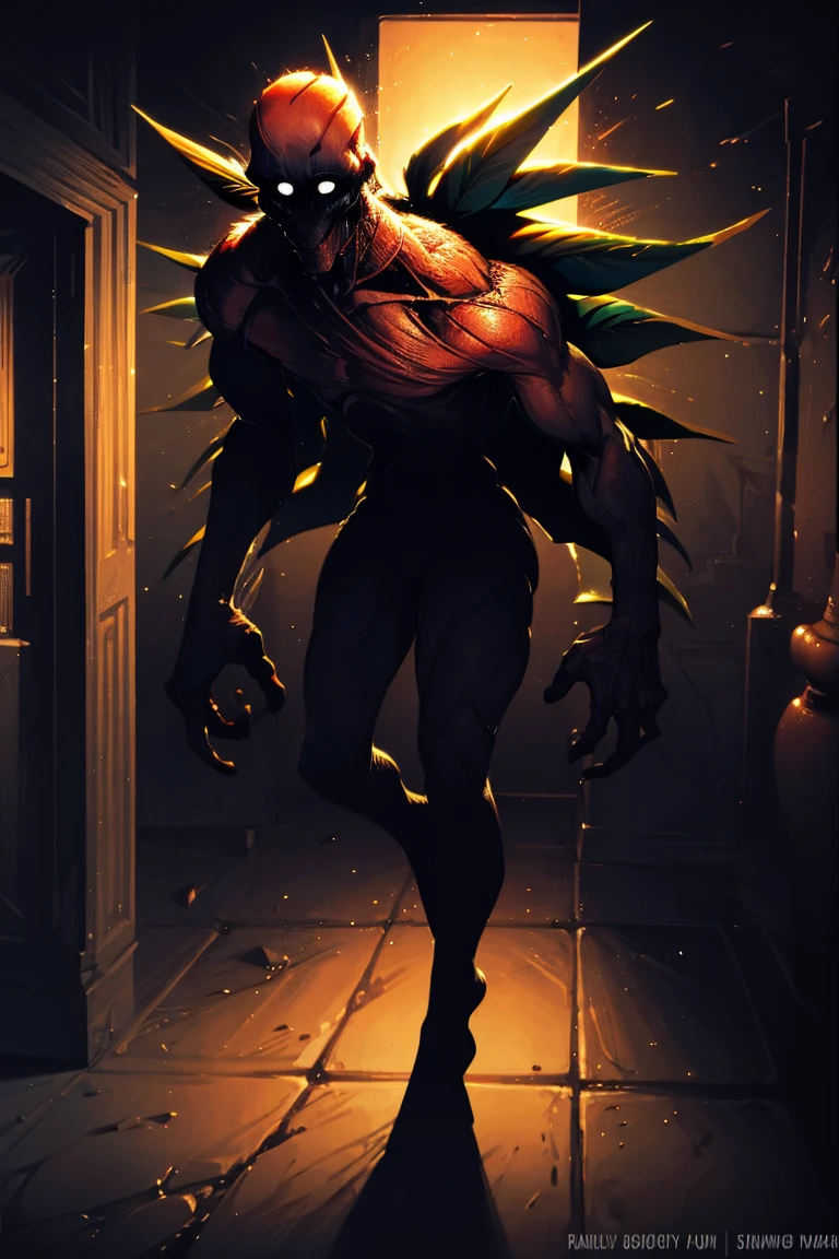 masterpiece, best quality, absurdres, BrackenLethalCompany, white eyes, monster, wings, leaf, dark hallway, horror, <lora:CHAR-BrackenLethalCompany:1>