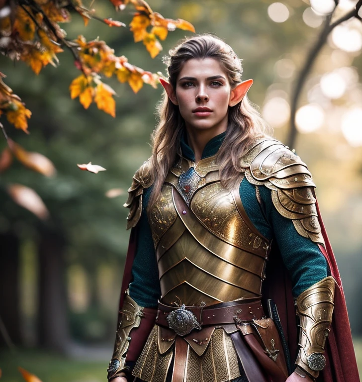 (masterpiece:1.2), (best quality,:1.2), 8k, HDR, ultra detailed, ((photorealistic)), perfect anatomy, professional light, cinematic lighting, fashion photography, ambient lighting,<lora:detail_slider_v4:2>, a male! elven warrior, ((cowboy shot)), wearing intricate golden plate armor,with tree and leaf pattern, belt, headband, cape, holding a bow, elar, <lora:ElvenArmor-10:0.6>, epiCPhoto