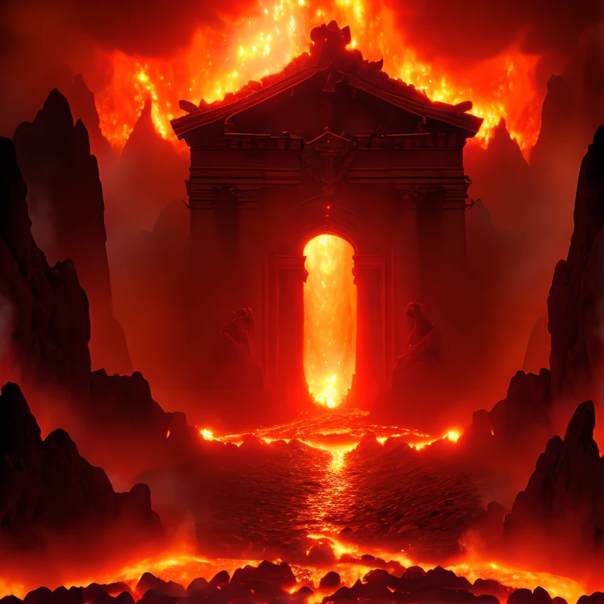 (masterpiece:1.2), (best quality,:1.2), 8k, HDR, ultra detailed, ((photorealistic)), professional light, cinematic lighting, fashion photography, ambient lighting, atmospheric effects, a fiery magical portal openin, you can see fires, lava and hell through it, <lora:RealmsOfFire-10:1>, epiCPhoto