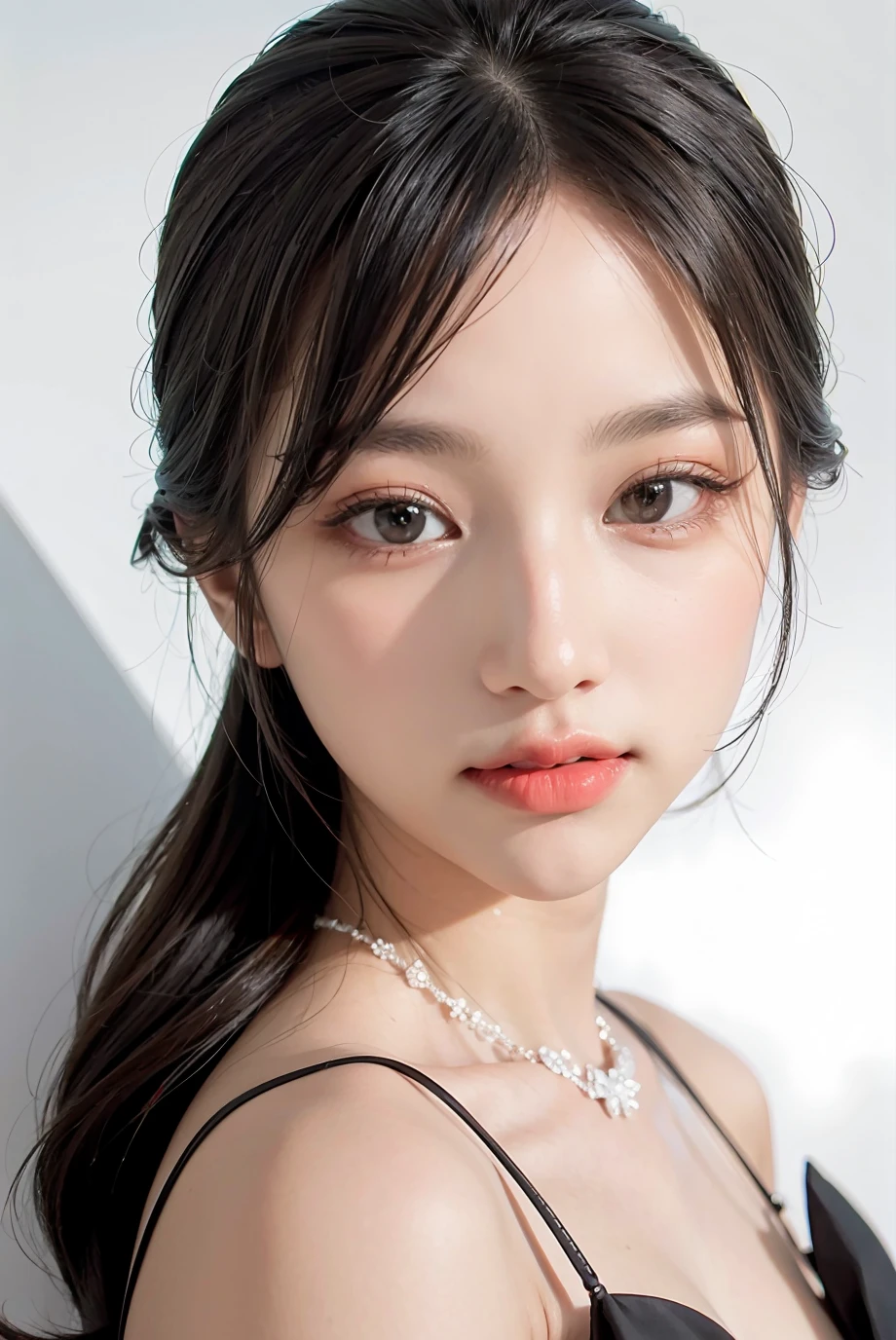 1girl, black  formal attire, white background,   <lora:Cakenawanine-02:1>