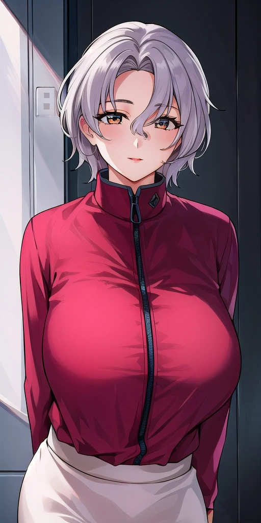 Meiko, 1girl in, (((Bimbo))), Silver hair, tinnitus))), Puffy lips, Painted lips, thick lips, Evil face,, wide hips, thick thighs, Huge round buttocks, Huge natural Tanaka pupil chest, hanging breasted, Mature Woman, The exposed kimono is short and the pubic hair and genitals are visible.., Looking down,Abandoned building with no one around