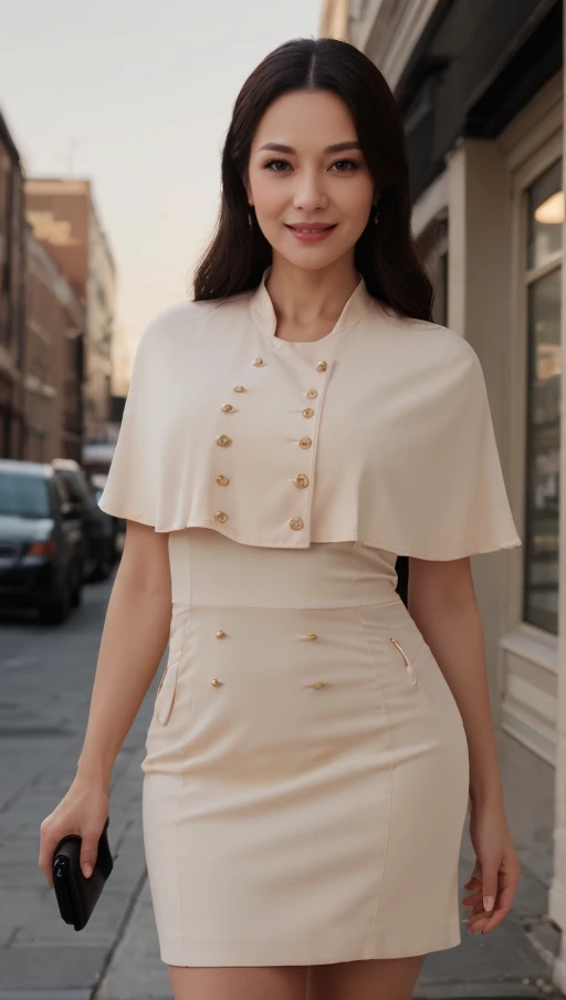 best quality,masterpiece,realistic,HDR,UHD,8K,best quality,highres,absurdres,realistic,masterpiece,mature_female,office lady,(smile:1.1),((alley)),<lora:taozhuang_20240219124330:0.8>,