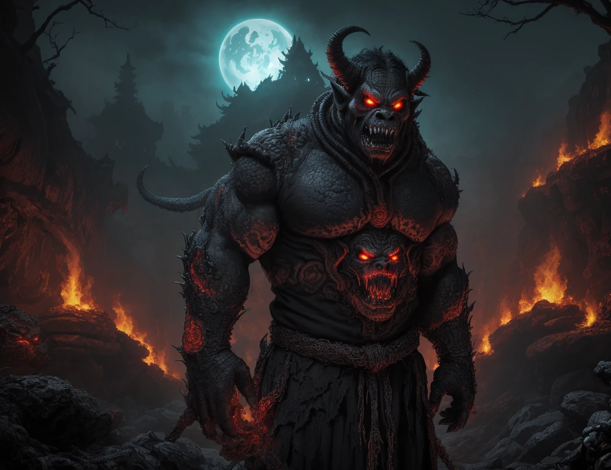 Best quality, masterpiece, monster, god, sacred, fog, big red bleeding eyes and blood moon as background, elden ring, tiger