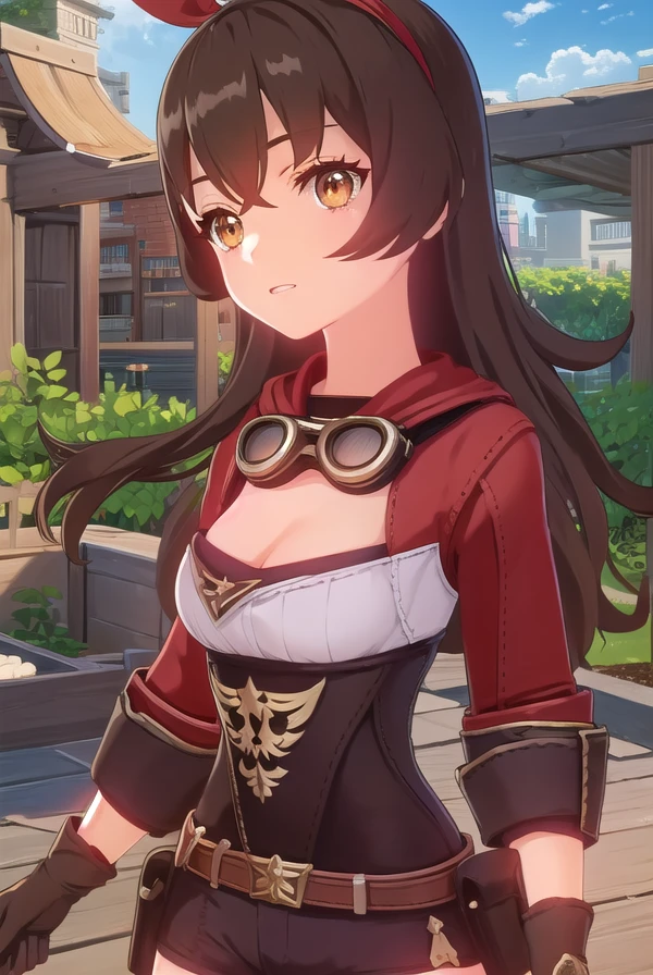 genshinamber, <lora:genshin amber ingame-lora-nochekaiser:1>,
amber, long hair, bangs, brown hair, ribbon, hair between eyes, (brown eyes:1.5), hair ribbon, sidelocks, hairband, smile, grin,
BREAK thighhighs, gloves, long sleeves, cleavage, shorts, white gloves, goggles, goggles around neck,
BREAK outdoors,
BREAK looking at viewer, (cowboy shot:1.5),
BREAK <lyco:GoodHands-beta2:1>, (masterpiece:1.2), best quality, high resolution, unity 8k wallpaper, (illustration:0.8), (beautiful detailed eyes:1.6), extremely detailed face, perfect lighting, extremely detailed CG, (perfect hands, perfect anatomy),