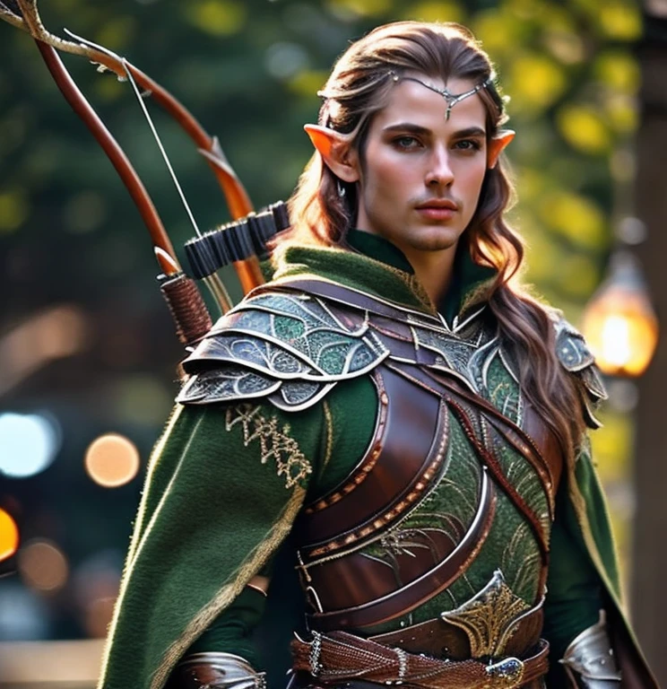 (masterpiece:1.2), (best quality,:1.2), 8k, HDR, ultra detailed, ((photorealistic)), perfect anatomy, professional light, cinematic lighting, fashion photography, ambient lighting,<lora:detail_slider_v4:2>, a male! elven archer, ((cowboy shot)), wearing intricate (green and brown) armor, belt, (holding a bow in hand), headband, embroidered cloak, elar, <lora:ElvenArmor-10:1>, epiCPhoto