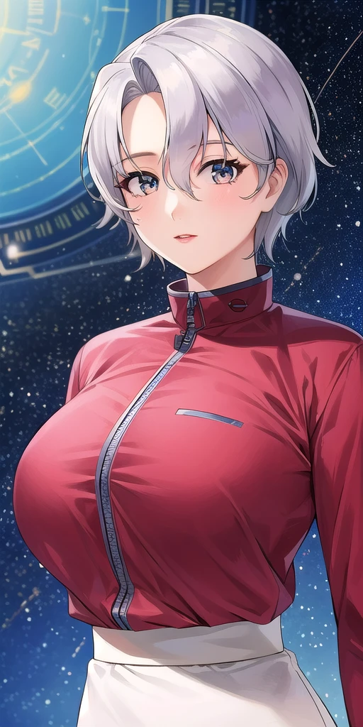 <lora:SallySaintFordV3:0.7> sallysaintford, huge_breasts, standing, solo, Red_shirt_Long_sleeves_Zipper_White_pencil_skirt_miniskirt, starry_sky,, masterpiece, best_quality, detailed_face, detailed_eyes, highres, beautiful, detailed,