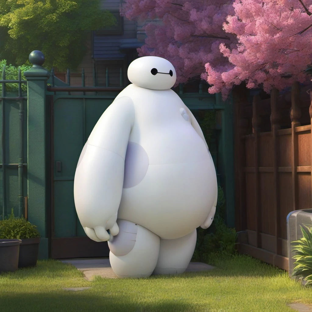 Baymax1024 in a garden, house, city<lora:Baymax1024-000540:0.8>