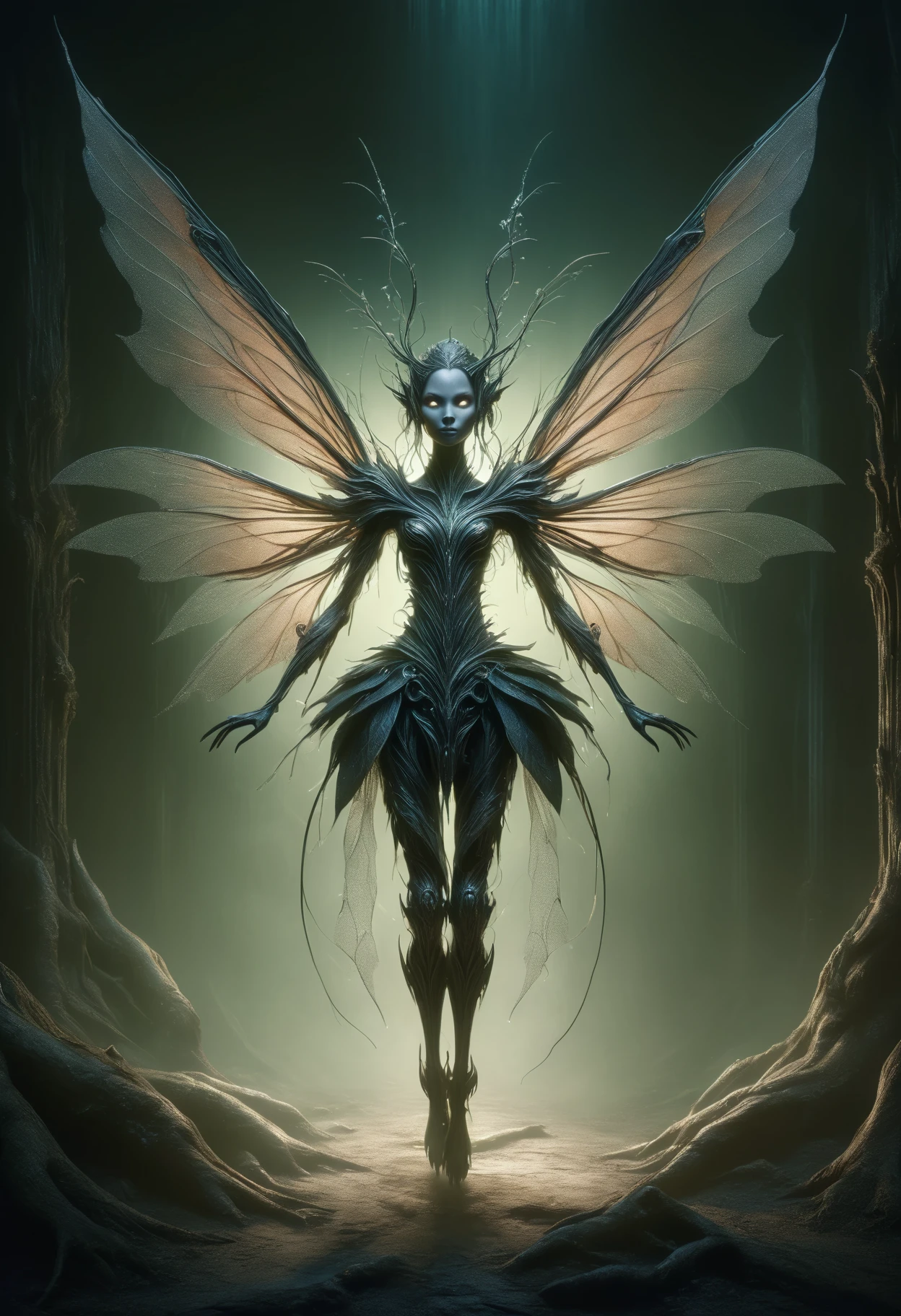 BatmanCore, realistic photography of a cute magical banshee with deathly wail in an enchanted wonderland, beautiful whimsical fantasy art concept, detailed background, glowing particles, intricate details, realism, ultra sharp, <lora:BatmanCoreXL:0.8>