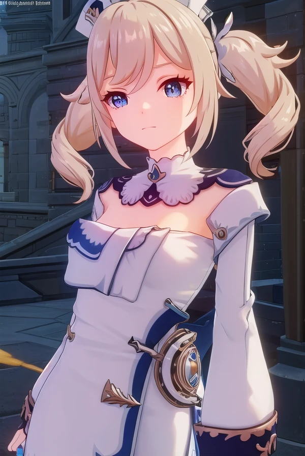 genshinbarbara, <lora:genshin barbara ingame-lora-nochekaiser:1>,
barbara, long hair, bangs, blue eyes, blonde hair, hair between eyes, twintails, sidelocks, drill hair, light brown hair, twin drills, smile,
BREAK long sleeves, hat, dress, bow, detached sleeves, white dress, detached collar, vision \(genshin impact\),
BREAK outdoors,
BREAK looking at viewer, (cowboy shot:1.5),
BREAK <lyco:GoodHands-beta2:1>, (masterpiece:1.2), best quality, high resolution, unity 8k wallpaper, (illustration:0.8), (beautiful detailed eyes:1.6), extremely detailed face, perfect lighting, extremely detailed CG, (perfect hands, perfect anatomy),