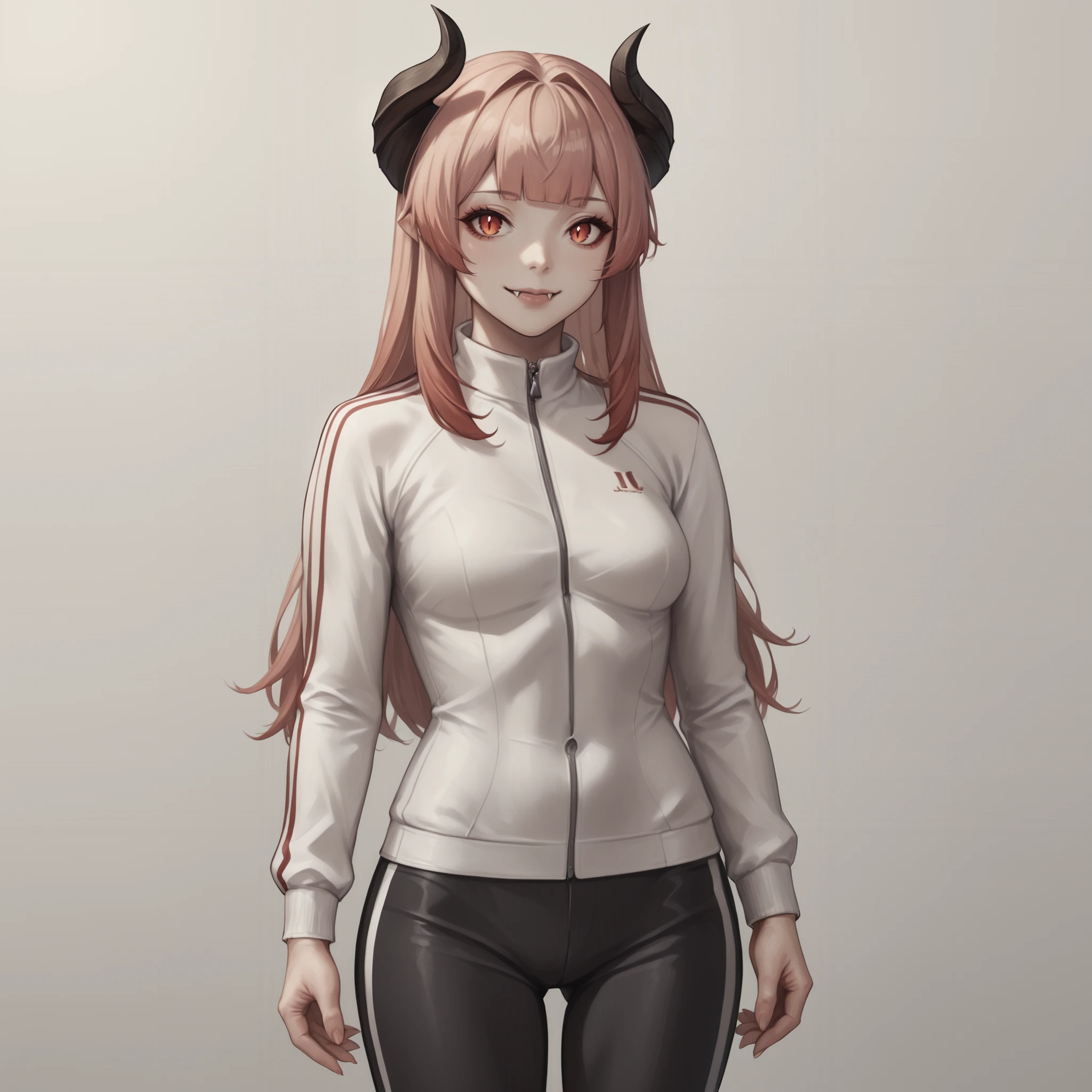score_9, score_8_up, score_7_up, source_anime, cowboy shot, concept art, realistic,  BREAK
ciara faux, vampire, fangs, horns, track suit, black pants, light smile, closed mouth,
simple background <lora:ciara-ponyxl-4-000006:0.8>  <lora:Concept Art Twilight Style SDXL_LoRA_Pony Diffusion V6 XL:0.8>