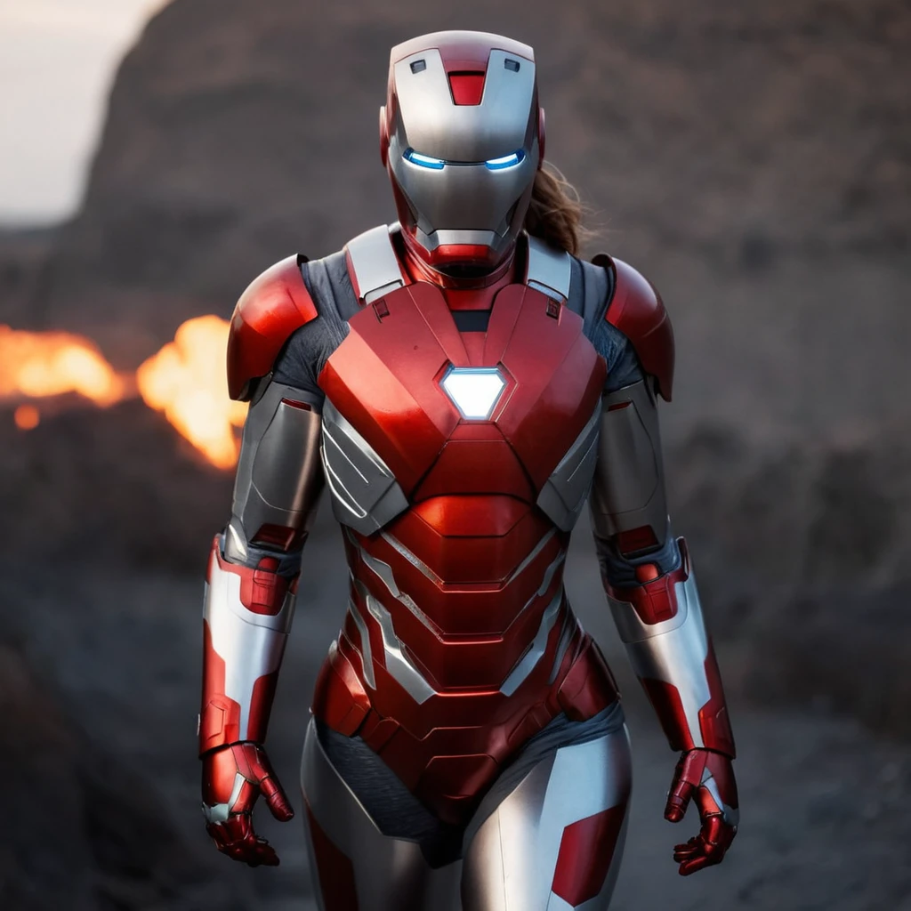 cinematic film still of cinematic film still of  <lora:Hyperrealism style:1> sharp detailed,
a woman in a red and silver suit,1girl,solo,blue eyes,standing,armor,glowing,helmet,glowing eyes,genderswap (mtf),tokusatsu , realistic, real, photo real, cinematic, dramatic, film look, dramatic light, unreal engine, 3D computer graphics, hdr, Hyperrealism Style, iron man suit, shallow depth of field, vignette, highly detailed, high budget, bokeh, cinemascope, moody, epic, gorgeous, film grain, grainy