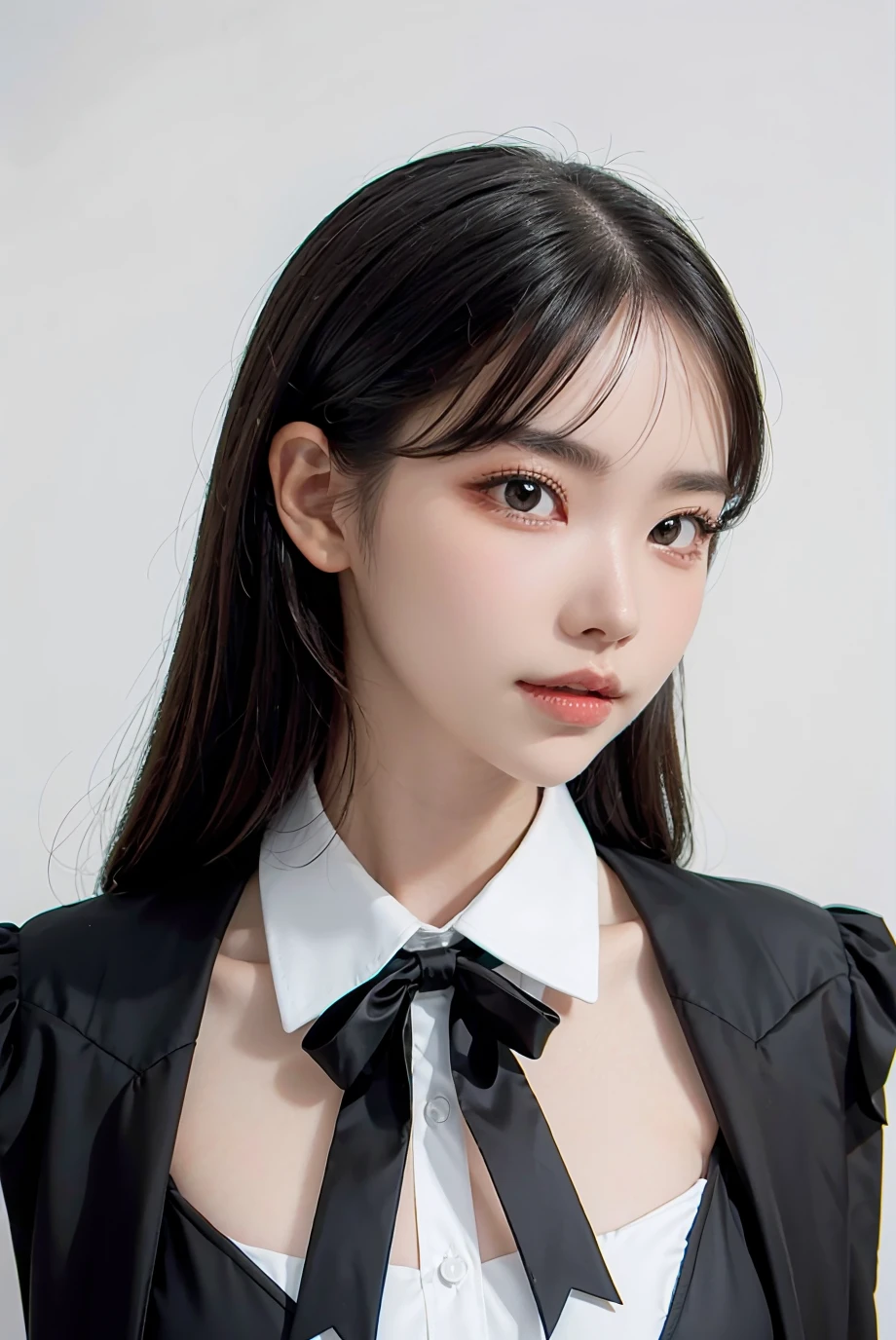 1girl, black formal attire, white background, <lora:Eimifukada_eimi0308-02:1>