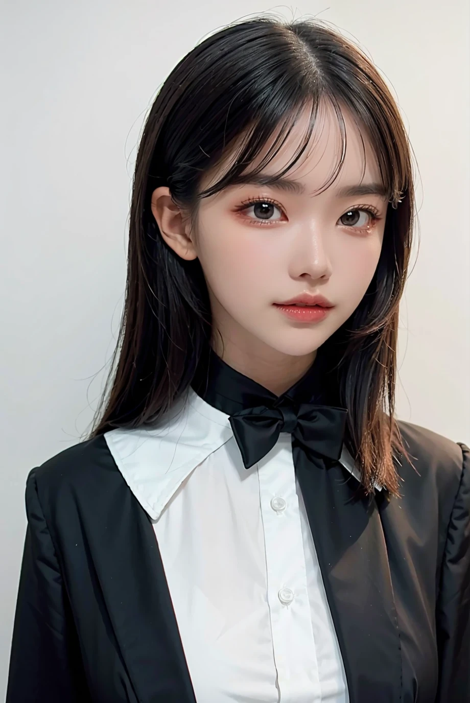 1girl, black formal attire, white background, <lora:Eimifukada_eimi0308-02:1>