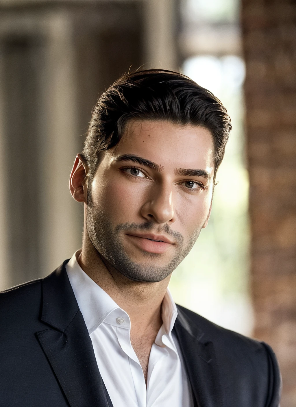 portrait photo of 25 years handsome (sks person:1.2) as  lucifer morningstar, muscular, natural lighting <lora:skin_slider_v2_1_FACE:0.3> <lora:add_detail:0.7> ,  epiCPhoto, by Henri Cartier-Bresson, (bearded:1.2), official uniform  , smiling, black tuxedo <lora:lora-small-tom-ellis-v1:0.95>