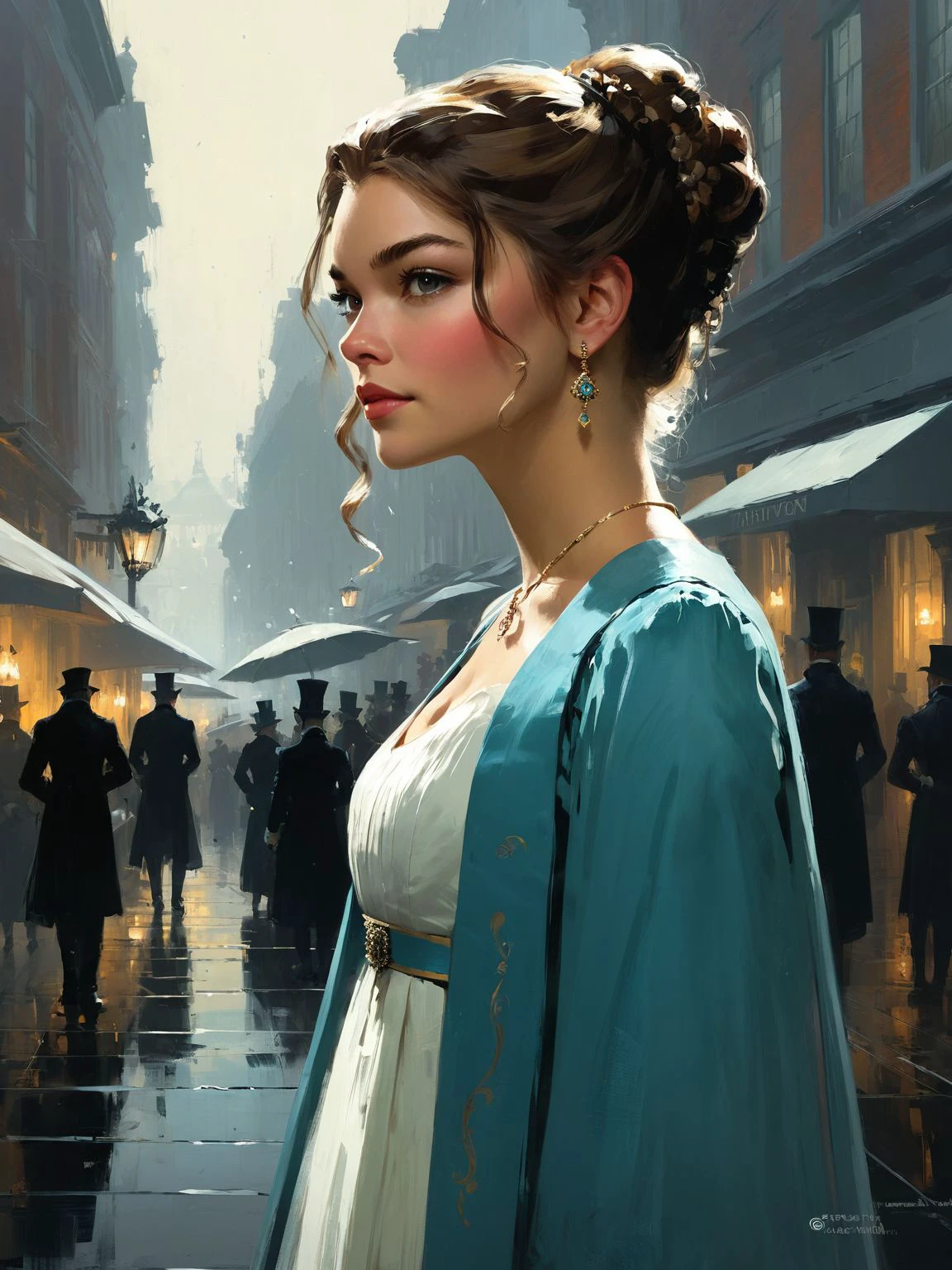 art by Jeremy Mann, art by Greg Manchess, art by Sparth, [barbara palvin|thylane blondeau] in a regency period outfit <lora:Regency_Period:0.7>