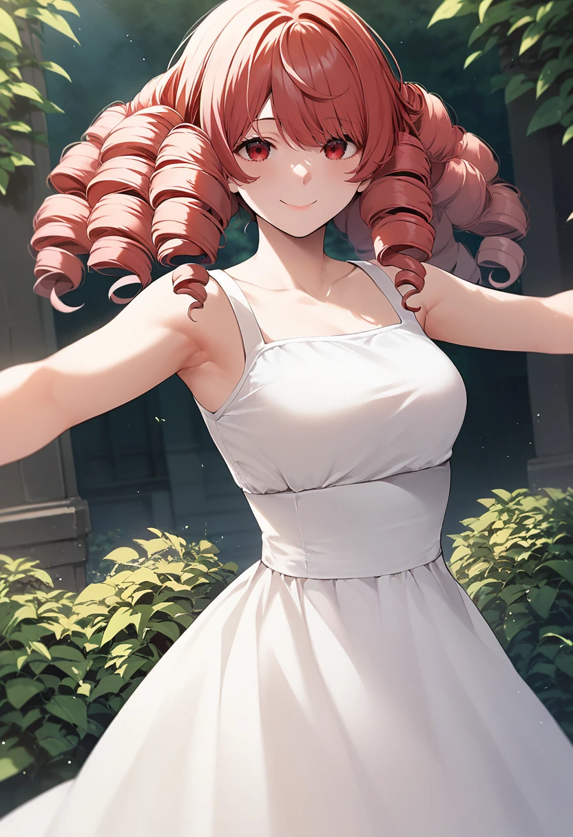 score_9, score_8_up, score_7_up, source_anime, 1girl,red eyes,smile, outdoors, best quality, red hair, ringlets, outstretched arms, white sundress, by marushin <lora:Marushin-Style-PonyXL:1>